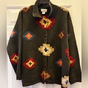 Cambridge Dry Goods Women's Cardigan - Olive with Multicolor Patterns